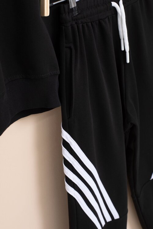 Siyah Erkek Çocuk Keep Going Yazılı Şeritli Erkek Çocuk Kapüşonlu Eşofman Takımı 23416