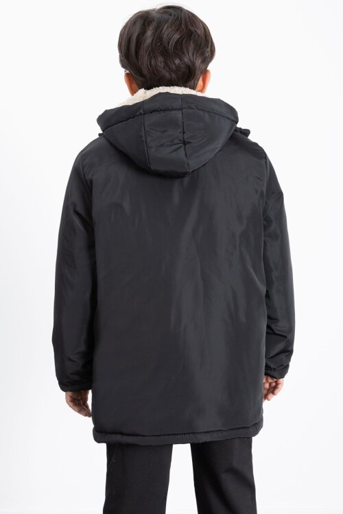 Siyah İçi Kürklü Çıkarılabilir Kapüşonlu Basic Erkek Çocuk Şişme Mont 21439