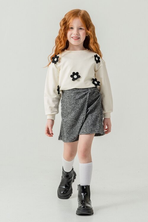 Siyah Kız Çocuk Papatya İşlemeli 2li Takım 21528