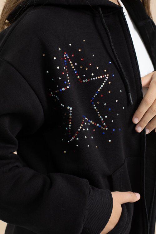 Siyah Kız Çocuk Şardonlu Boncuk İşlemeli 2li Takım 21414