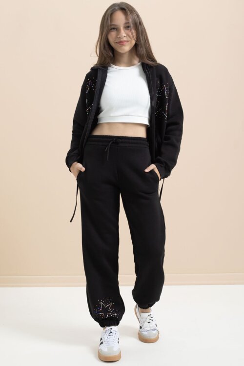 Siyah Kız Çocuk Şardonlu Boncuk İşlemeli 2li Takım 21414