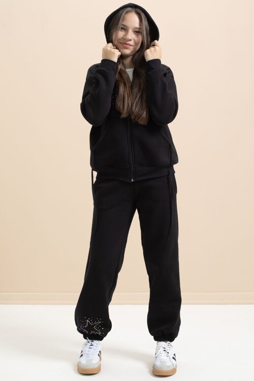 Siyah Kız Çocuk Şardonlu Boncuk İşlemeli 2li Takım 21414