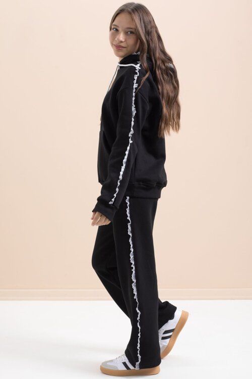 Siyah Kız Çocuk Şardonlu Dantel Detaylı 3 İplik Takım 21503