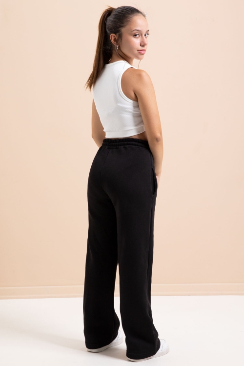 Siyah Önü Şeritli Geniş Paça Şardonlu  Kız Çocuk Basic Eşofman Altı 21275