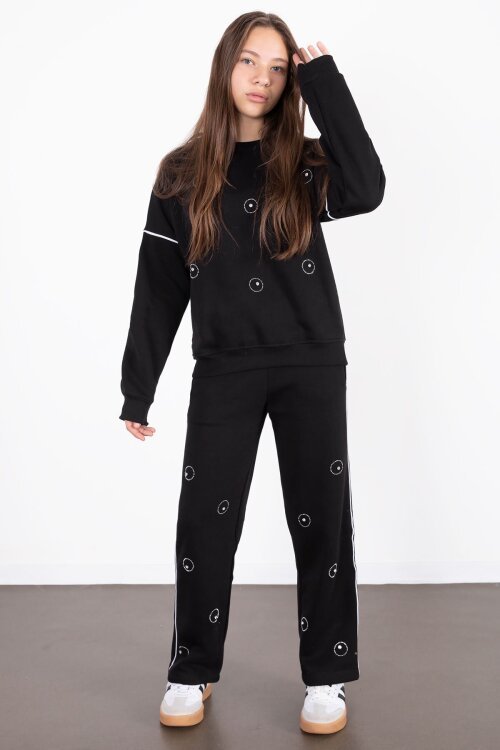 Siyah Payet İşlemeli Şardonlu Kız Çocuk 2li Eşofman Takımı 21428