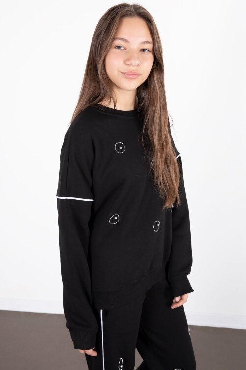 Siyah Payet İşlemeli Şardonlu Kız Çocuk 2li Eşofman Takımı 21428