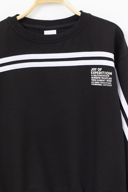 Siyah Şerit Detaylı Bisiklet Yaka Erkek Çocuk Basic Eşofman Takımı 21260