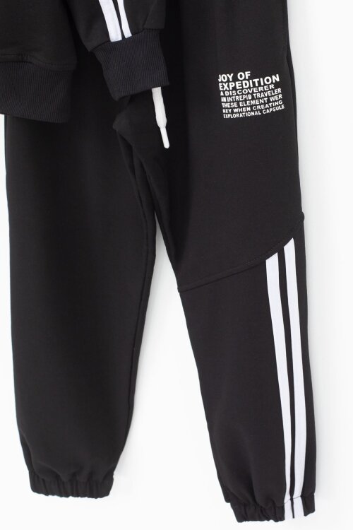 Siyah Şerit Detaylı Bisiklet Yaka Erkek Çocuk Basic Eşofman Takımı 21260