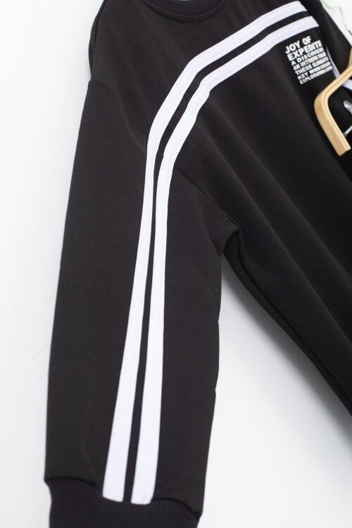 Siyah Şerit Detaylı Bisiklet Yaka Erkek Çocuk Basic Eşofman Takımı 21260