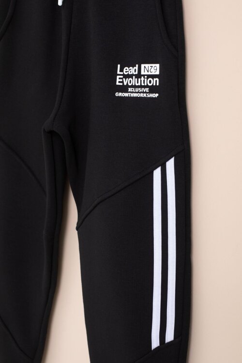 Siyah Şerit Detaylı Yazı Baskılı Beli Lastikli Erkek Çocuk Eşofman Altı 21457