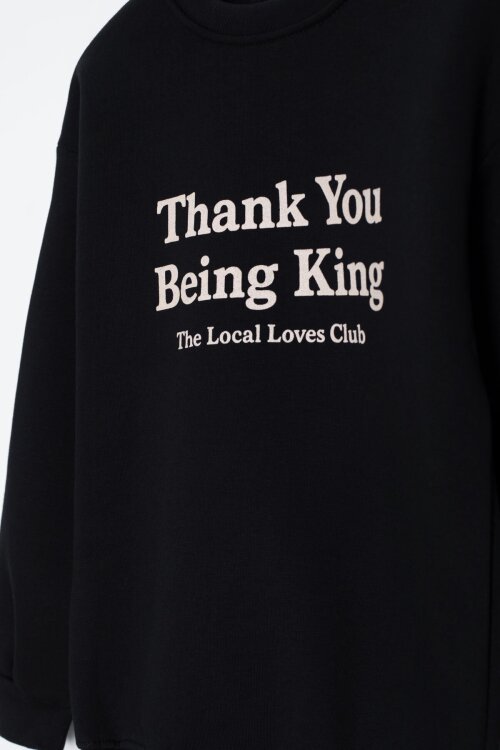 Siyah Yazı Baskılı Bisiklet Yaka Kız Çocuk Şardonlu Sweatshirt 23255