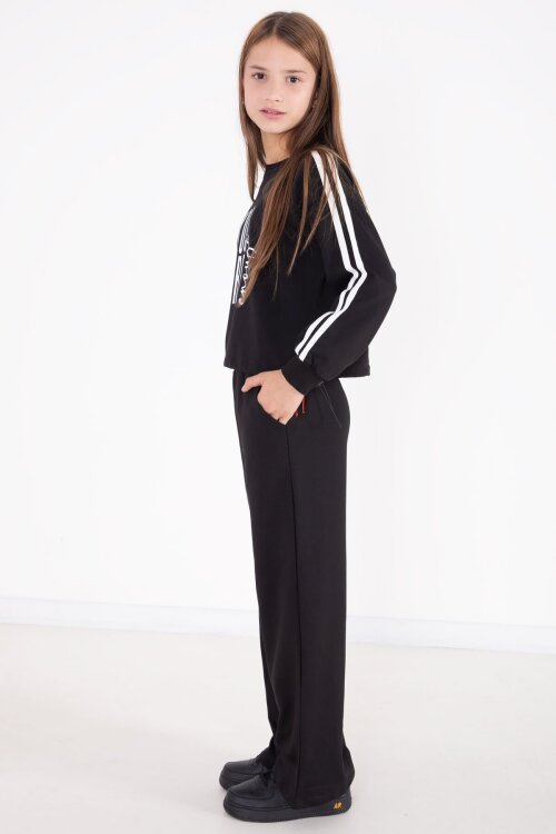 Siyah Yazı Baskılı Kargo Cep Detaylı Kız Çocuk Takım 22775