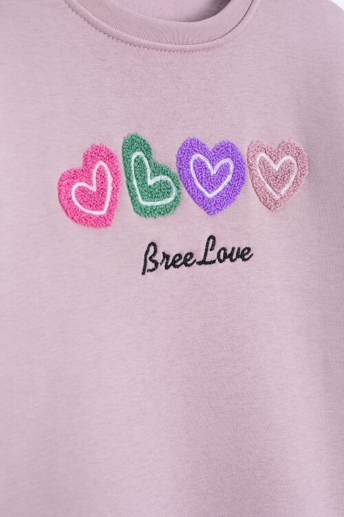 Somon Kalp Nakışlı Bisiklet Yaka Kız Çocuk Şardonlu Sweatshirt 23253