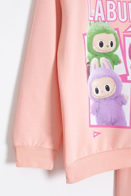 Somon Karakter Baskılı Bisiklet Yaka Kız Eşofman Takımı 23278