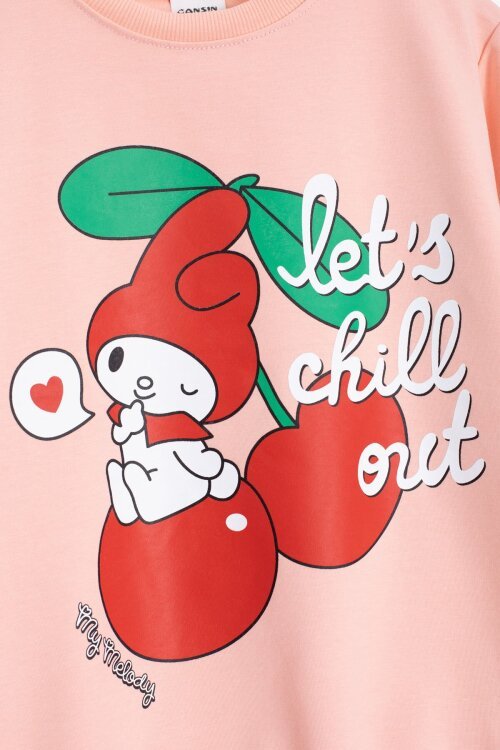 Somon Kız Çocuk Kiraz Karakter Baskılı Bisiklet Yaka Eşofman Takımı 23272