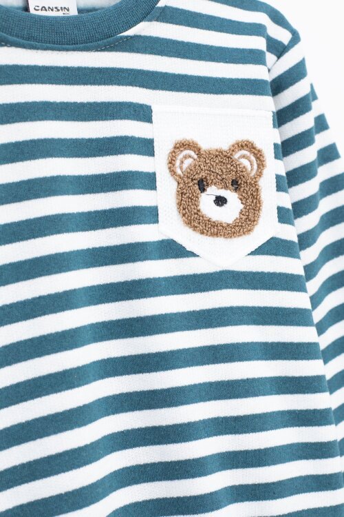 Turkuaz Erkek Çocuk Şardonlu Ayıcık Nakışlı 2li Takım 22709