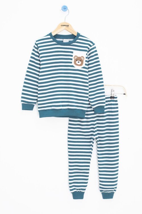 Turkuaz Erkek Çocuk Şardonlu Ayıcık Nakışlı 2li Takım 22709