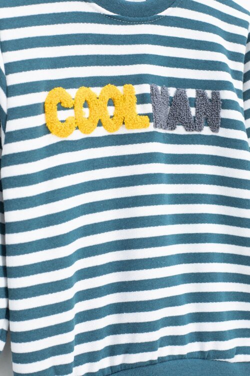 Turkuaz Erkek Çocuk Yazı Nakışlı Şardonlu 2li takım 22707