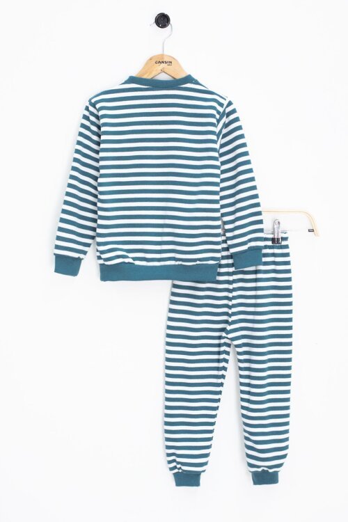 Turkuaz Erkek Çocuk Yazı Nakışlı Şardonlu 2li takım 22707