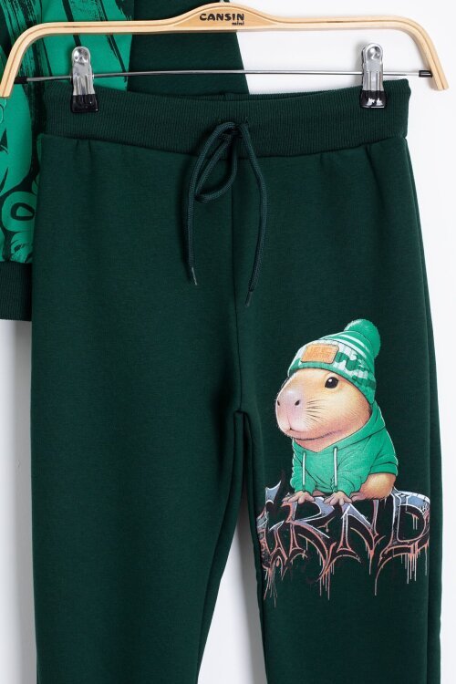 Yeşil Cool Fare Baskılı Şardonlu Erkek Çocuk Eşofman Takımı 23293