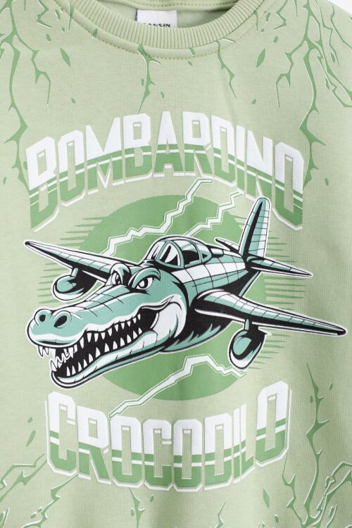 Yeşil Erkek Çocuk Yazılı Karakter Baskılı Şardonlu Eşofman Takımı 23287