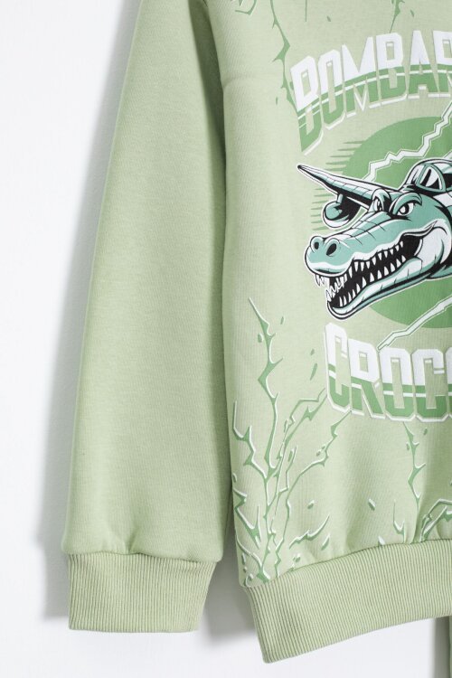 Yeşil Erkek Çocuk Yazılı Karakter Baskılı Şardonlu Eşofman Takımı 23287