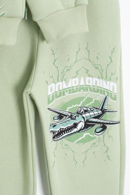 Yeşil Erkek Çocuk Yazılı Karakter Baskılı Şardonlu Eşofman Takımı 23287