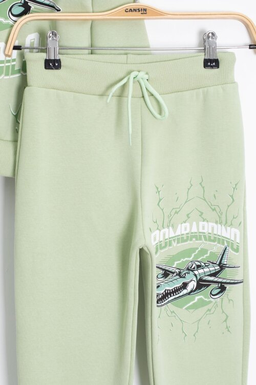 Yeşil Erkek Çocuk Yazılı Karakter Baskılı Şardonlu Eşofman Takımı 23287