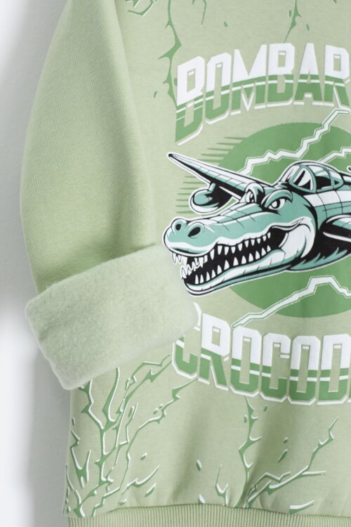 Yeşil Erkek Çocuk Yazılı Karakter Baskılı Şardonlu Eşofman Takımı 23287