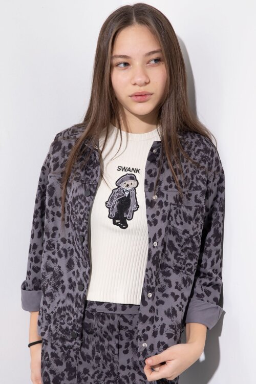 Antrasit Leopar Desenli Ceketli ve Pantolonlu Kız Çocuk Badili 3lü Takım  23549