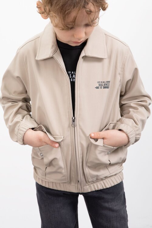 Bej Çıtçıt Cepli Ceketli Jean Pantolonlu Erkek Çocuk 3lü Takım 23386