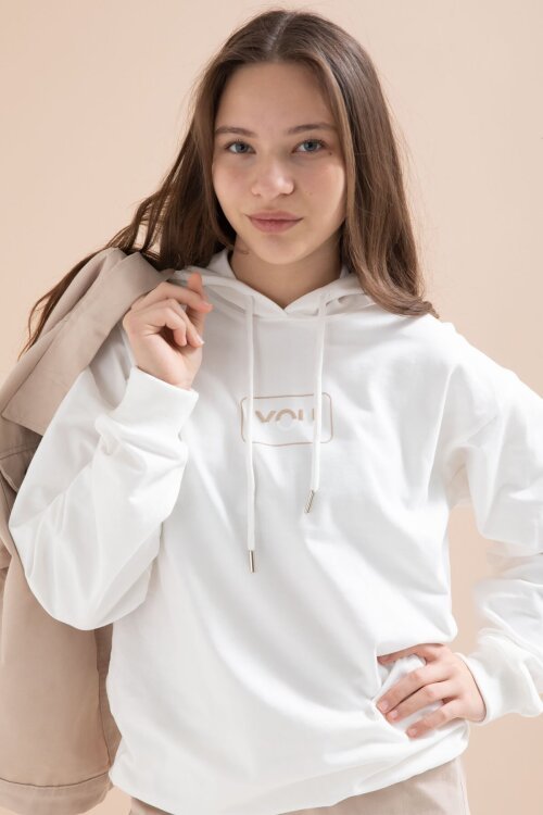 Bej Düğmeli Sıfır Kol Yelekli Geniş Paça Pantolonlu Kız Çocuk Kapüşonlu 3lü Takım 23604