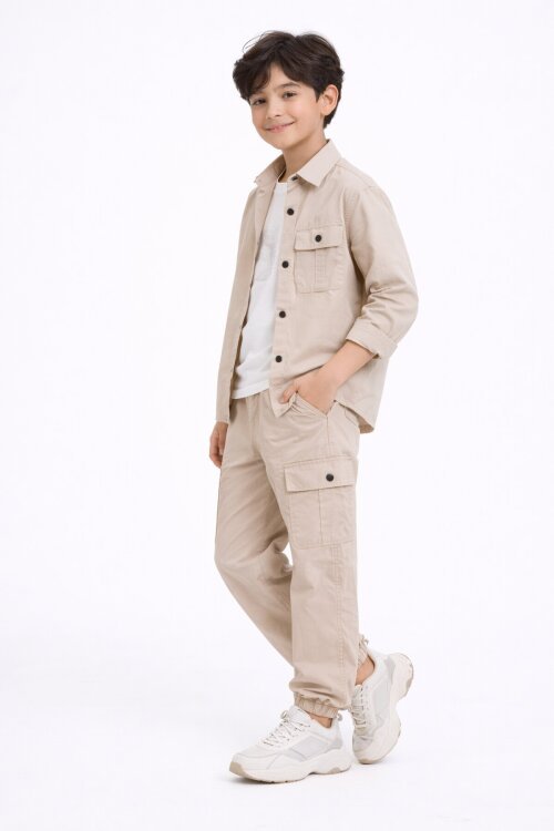 Bej Erkek Çocuk Baskılı Tişörtlü 3lü Takım 20331