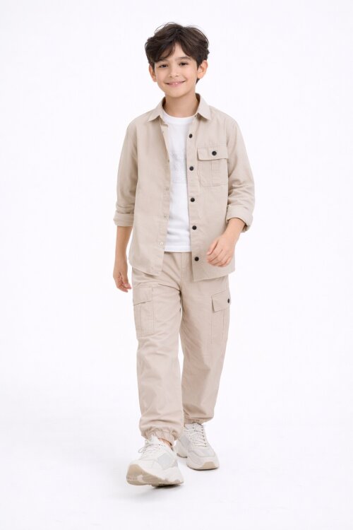 Bej Erkek Çocuk Baskılı Tişörtlü 3lü Takım 20331