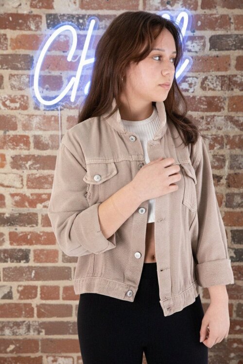 Bej Ön Cepli Nakış Detaylı Kız Çocuk Jean Ceket 20359