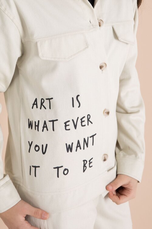 Bej Yazı Detaylı Gömlekli Kız Çocuk Pantolonlu Gabardin Takım 23565