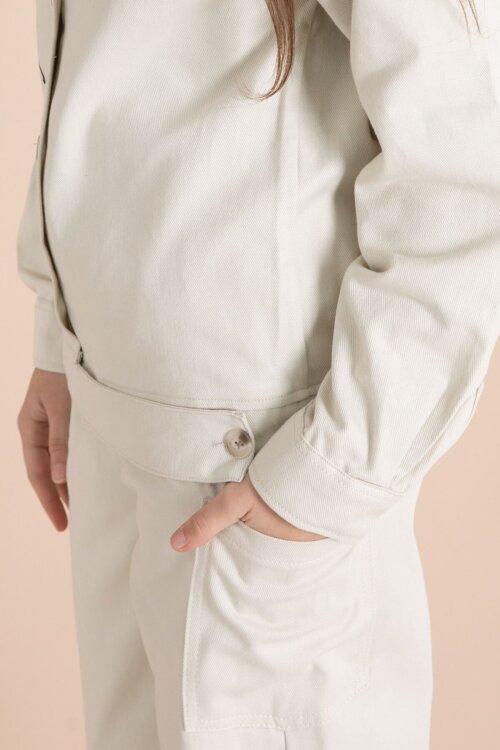 Bej Yazı Detaylı Gömlekli Kız Çocuk Pantolonlu Gabardin Takım 23565