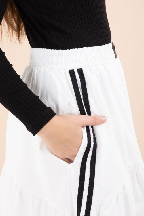 Beyaz Şeritli Balon Etekli Uzun Kol Badili 2li Kız Çocuk Takım 23464