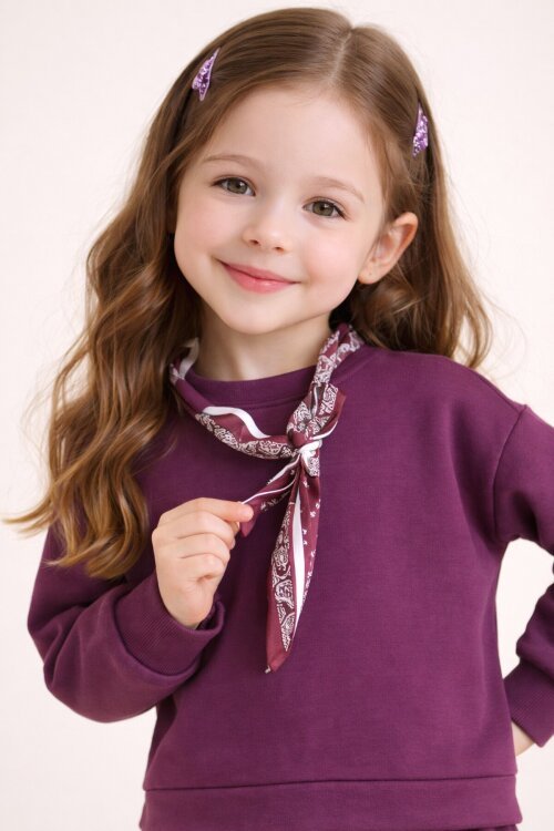 Bordo Fular Detaylı Badili Etekli Kız Çocuk 2li Takım  23533