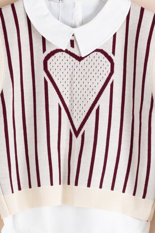 Bordo Kalp Desen Süveterli Gömlekli Kız Çocuk Pantolonlu 3lü Takım 23735