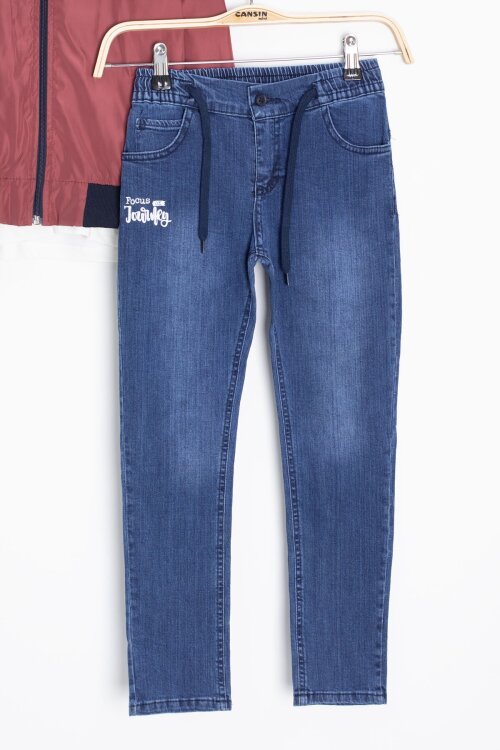 Bordo Palmiye Baskılı Tişörtlü Erkek Çocuk Ceketli 3lü Takım 18837