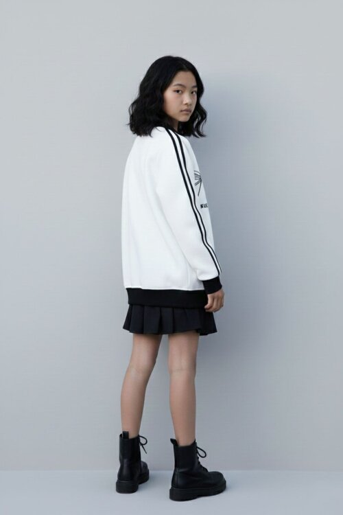 Ekru Beautifull Yazılı Kolu Şeritli Kız Çocuk Kolej Hırka 21192