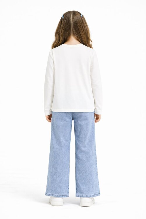 Ekru Kalp Desenli Badili Jean Pantolonlu Kız Çocuk 2li Takım  23745