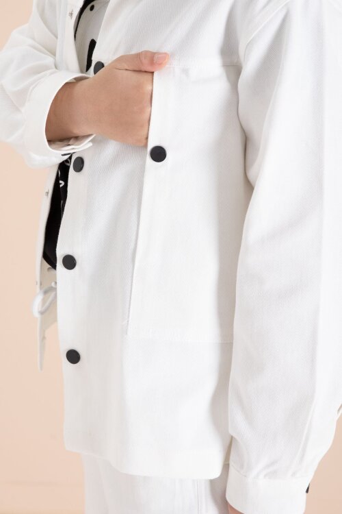 Ekru Kargo Cepli Jean Ceketli ve Pantolonlu Erkek Çocuk Tişörtlü 3lü Takım  23538