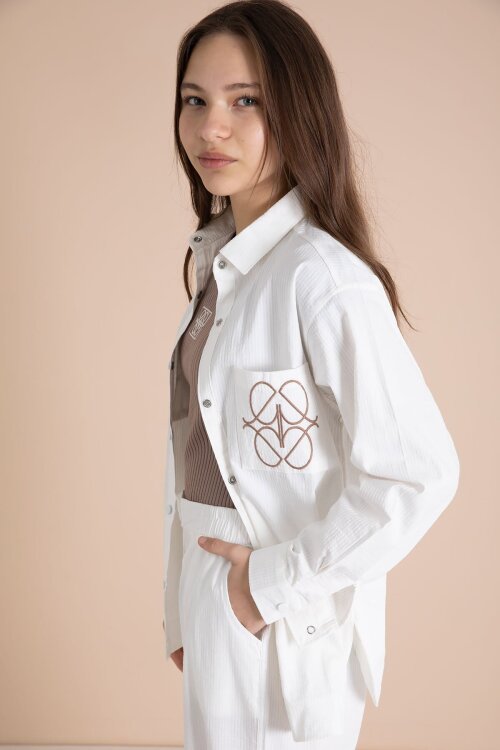 Ekru Nakışlı Gömlekli Badili Kız Çocuk 3lü Pantolonlu Takım 23562