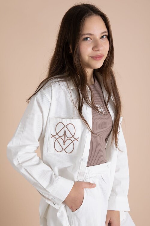 Ekru Nakışlı Gömlekli Badili Kız Çocuk 3lü Pantolonlu Takım 23562