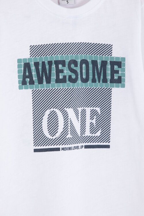 Ekru Uzun Kol Düğmeli Gömlekli Tişörtlüi Erkek Çocuk 3lü Pantolonlu Takım  23758