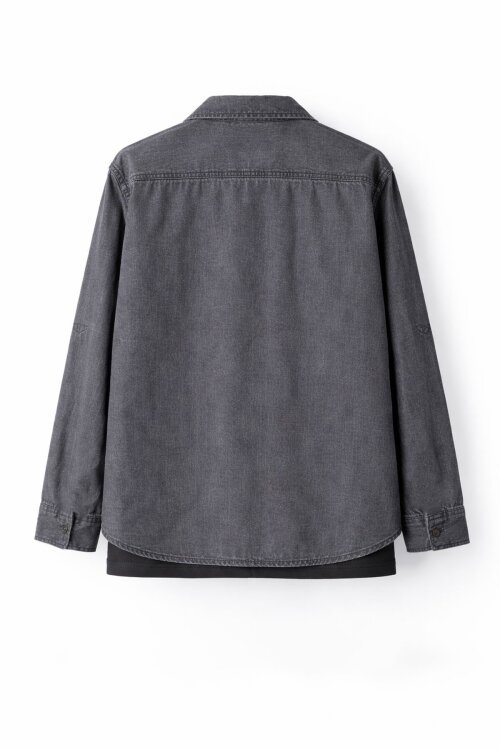 Füme Bisiklet Yaka Tişörtlü Erkek Çocuk Göğüs Cepli Jean Gömlek 20081