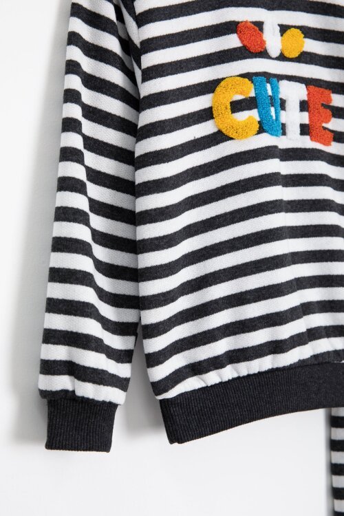 Füme Erkek Çocuk Cute Nakışlı Çizgili Şardonlu Eşofman Takımı 23312