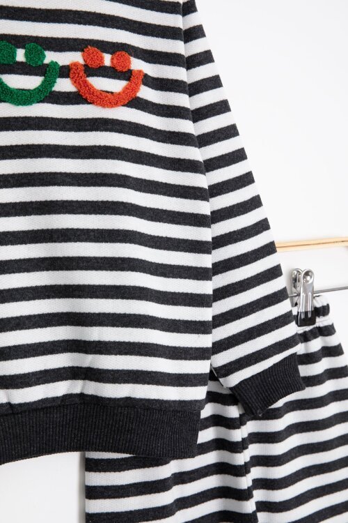 Füme Erkek Çocuk Gülenyüz Nakışlı Çizgili Şardonlu Takım 23322